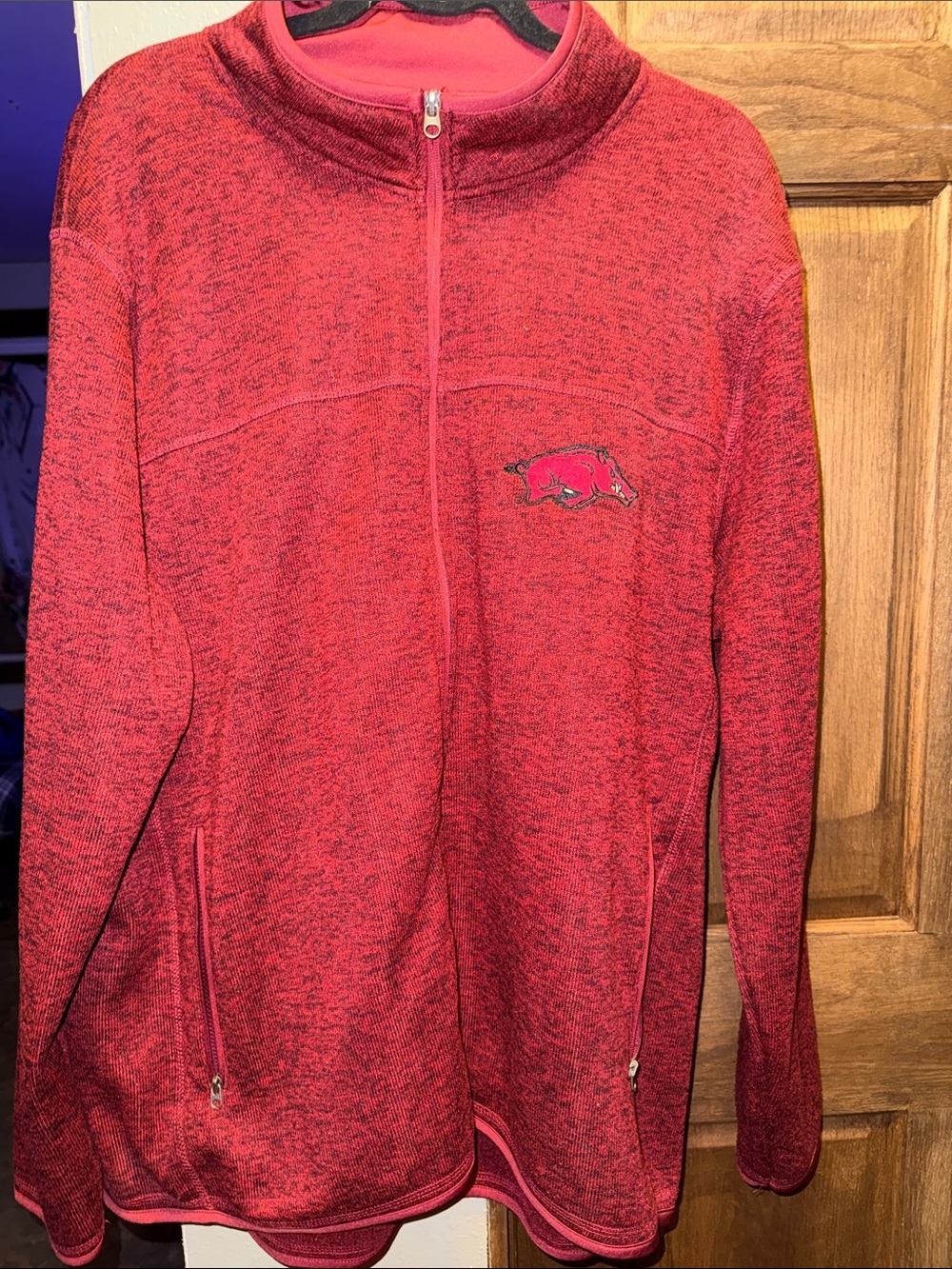 Women’s Heathered Red Full-Zip Pullover Sweater